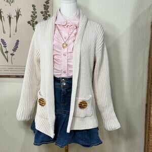 Vintage 90s Y2k Open Cardigan Sweater Himekaji Coquette Shoujo Girl Cottage XS S